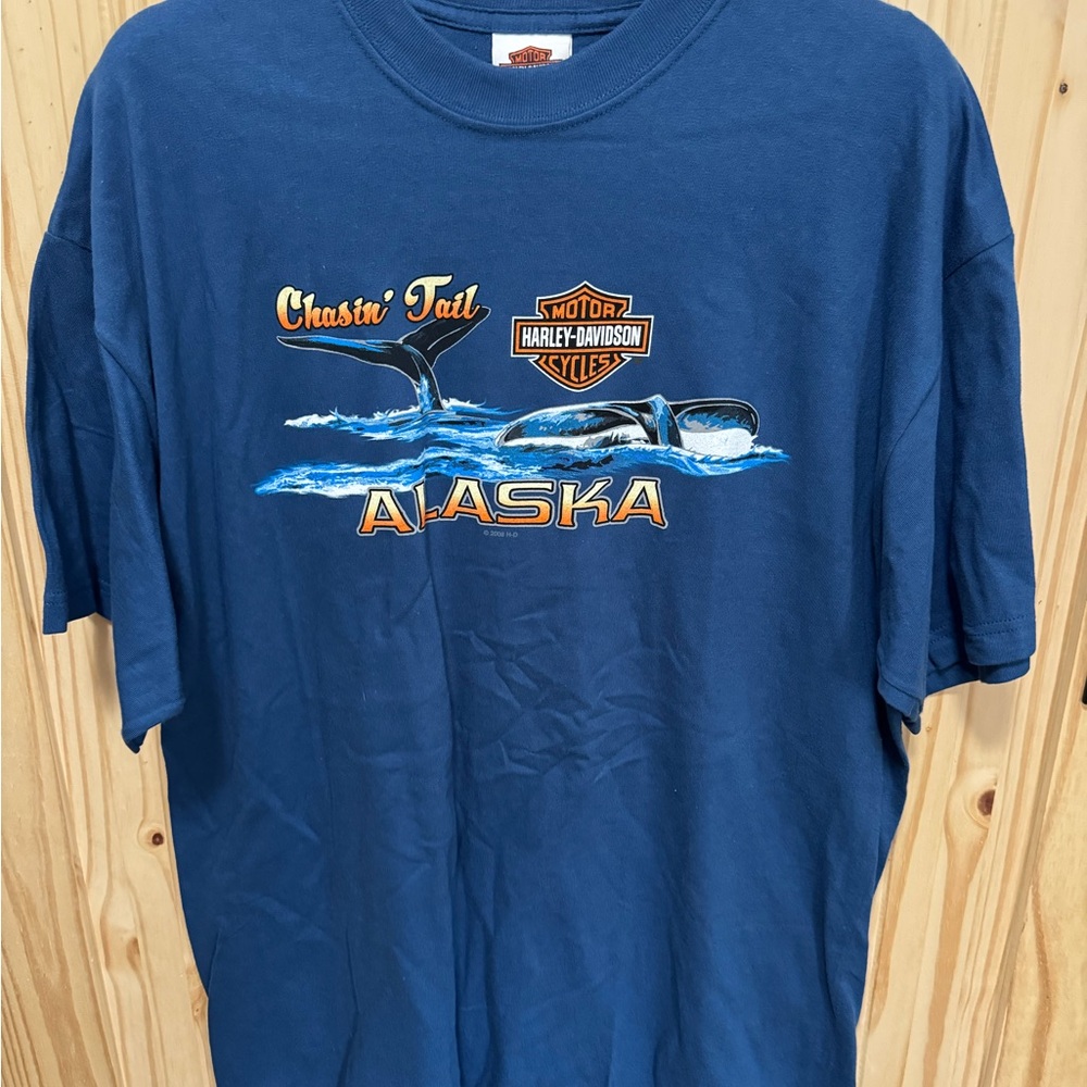 NWT Men’s XL Harley Davidson Skagway Alaska Chasing Tail Whale Shirt